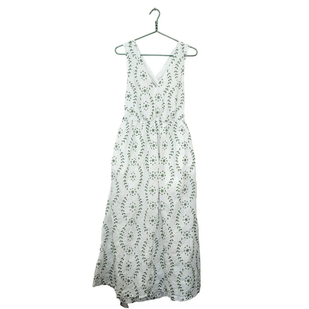 A New Day Womens White Green Embroidered Floral Cross Back Maxi Dress Small